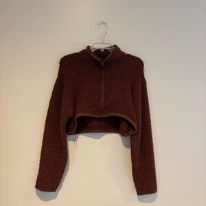 SKIMS Cozy 1/2 Zip Brown Fleece Crop Pullover